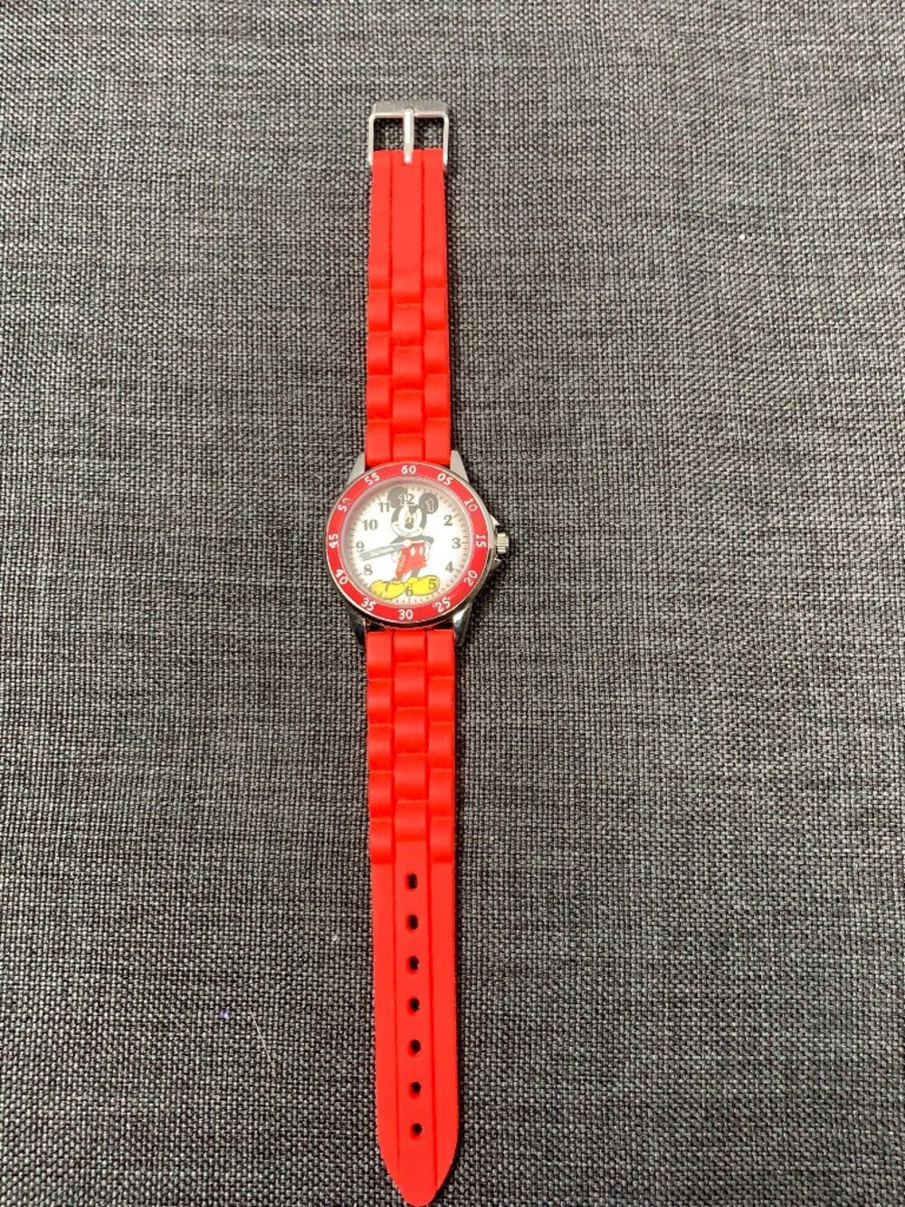 Disney Kids MK1239 Time Teacher Mickey Mouse Watch with Red Silicone Strap Works